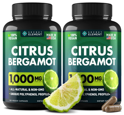 (2 PACK) Citrus Bergamot Extract 1000mg - Citrus Bergamot Supplement for Circulatory Health, Immunity, and Graceful Aging - 2x the potency of Citrus Bergamot 500mg Secret Element