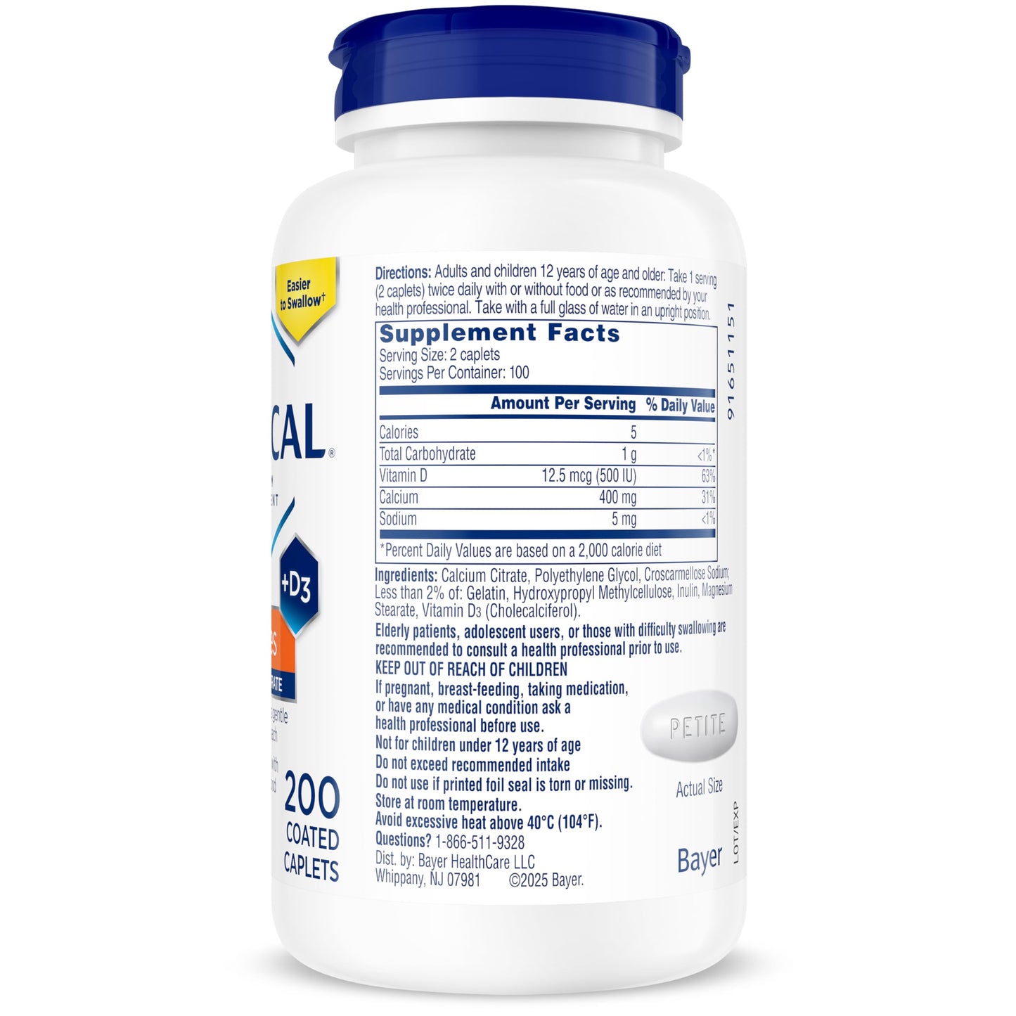 Citracal Petites, 400 mg Calcium Citrate, Easily Absorbed and Highly Soluble with 12.5 mcg CITRACAL