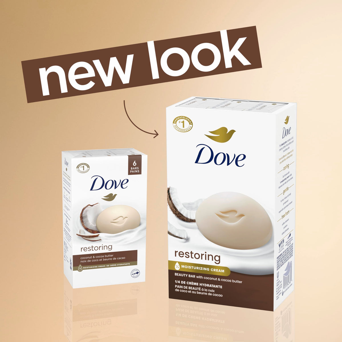 Dove Restoring Beauty Bar Soap, Coconut & Cocoa Butter, I 8 Count 3.75 oz Dove