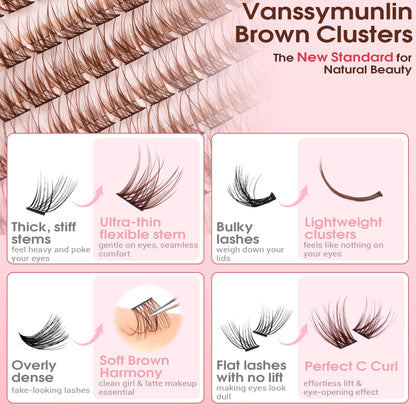 Natural Brown Lash Clusters Kit Wispy Eyelashes Clusters Kit Vanssymunlin