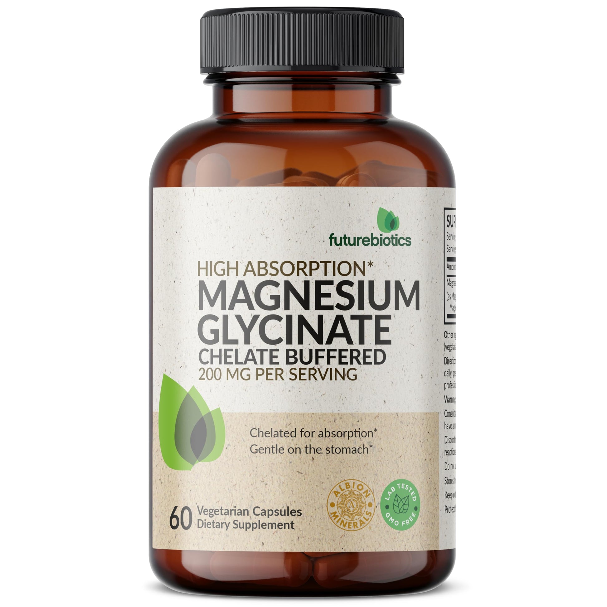 Futurebiotics Magnesium Glycinate 200 MG per Serving Chelated for High Absorption, Gentle On Stomach, Non-GMO, 60 Vegetarian Capsules Futurebiotics buy australia supplements