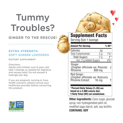 The Ginger People Ginger Rescue Digestive Wellness Lozenges (Soft) | Extra Strength - 800mg | Nausea, Upset Stomach, Motion Sickness The Ginger People