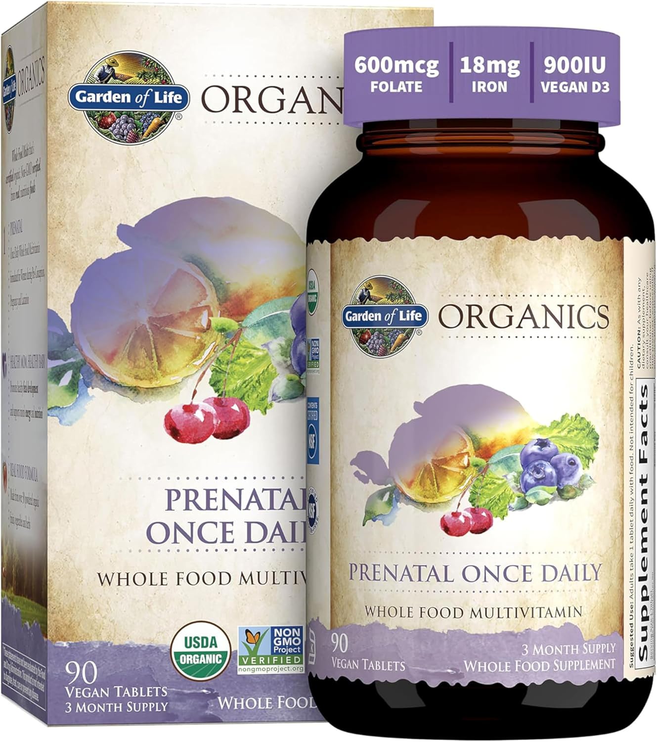 Garden of Life Prenatal Vitamins for Women, Organics Folate for Energy & Healthy Fetal Development, Non-constipating Iron, Vitamin C, B6, B12, D3, Non-GMO, Gluten-Free, Vegan, 90 Day Supply Gsupps Australia