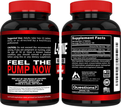 Super Strength L-Carnitine 1000mg Servings Plus Calcium for Boosted Metabolism and Improved Muscle Gain - Arazo Nutrition Gsupps Australia