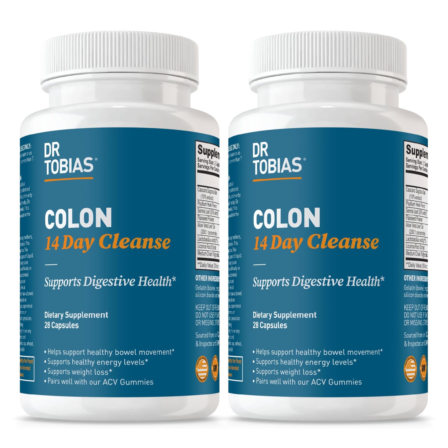 Dr. Tobias Colon Cleanse - Constipation Relief & Gut Health Support for Women & Men | 14 Day Colon Cleanser for a Gentle Colon Detox & Gut Flush - 28 Capsules (1-2 Daily)