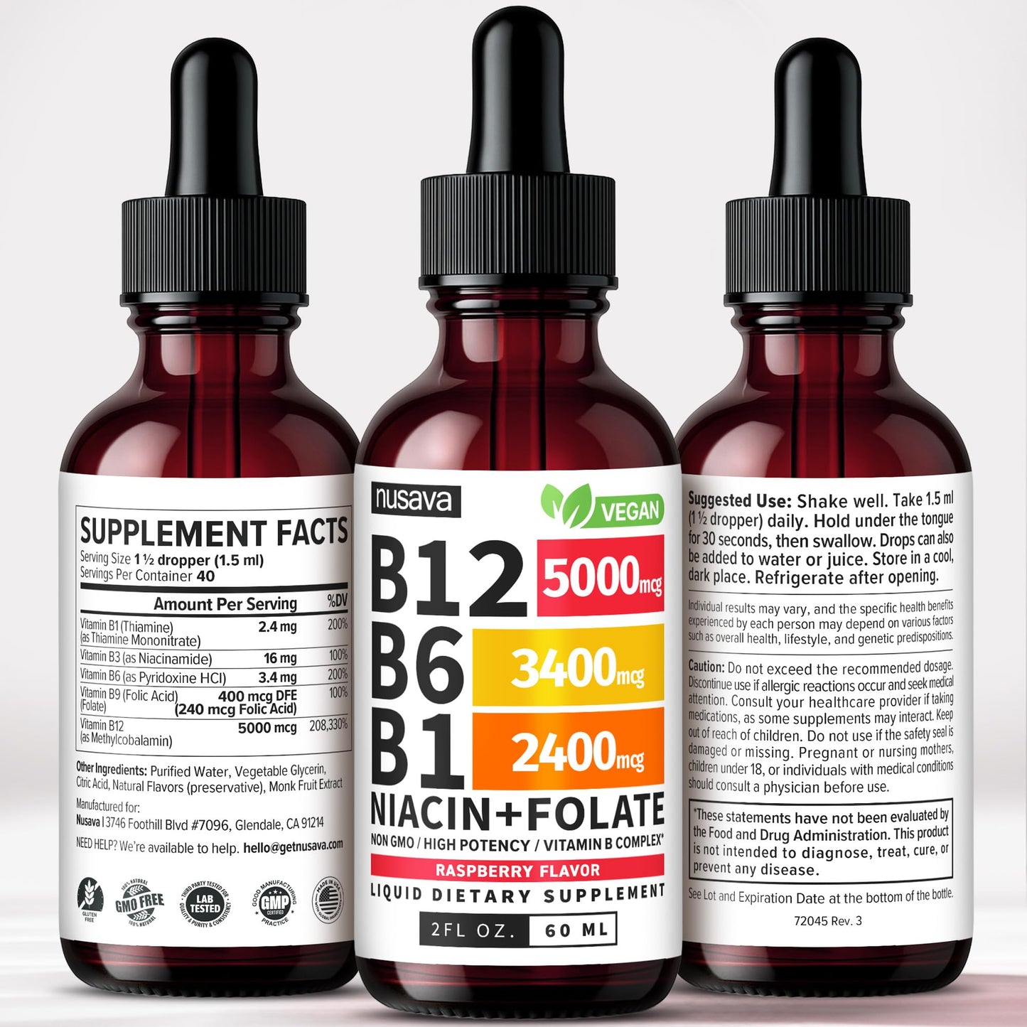 (2 Pack) Vitamin B12 and B6 Liquid Drops, B12 Sublingual Vitamin B Complex - B 12 Vitamin 5000mcg - B12 Methylcobalamin for Energy NUSAVA