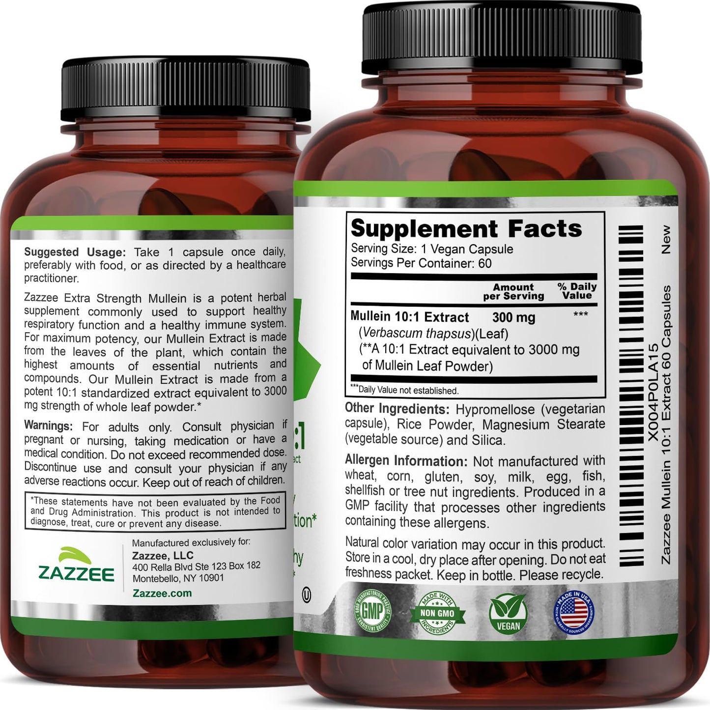 Zazzee Extra Strength Mullein Leaf 10:1 Extract, 120 Vegan Capsules | 4 Month Supply, Respiratory & Lung Support, Certified Kosher, 100% Pure Leaf Powder, Verbascum Thapsus, Non-GMO, Made in USA Gsupps Australia