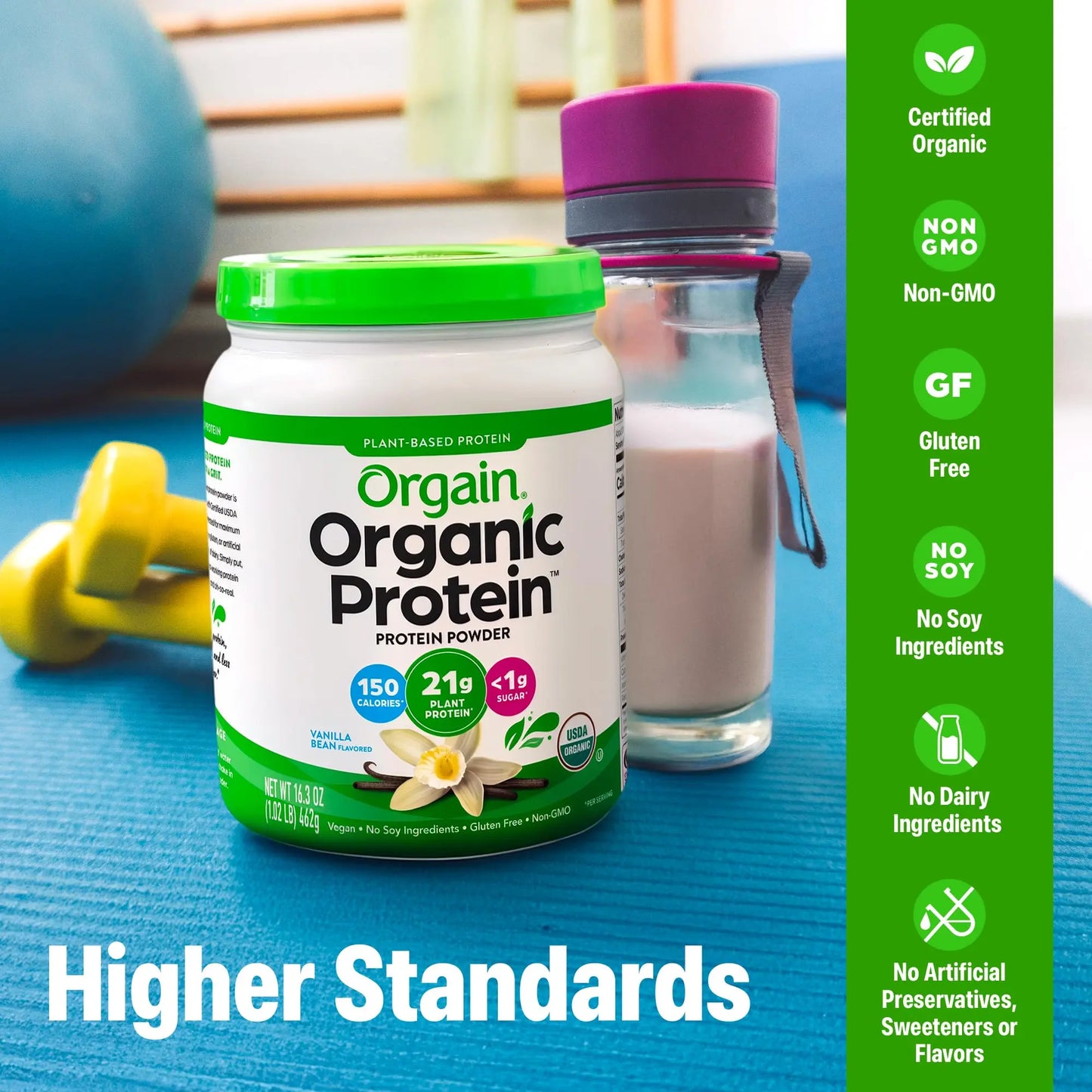 Orgain Organic Vegan Protein Powder, Vanilla Bean - 21g Plant Based Protein, 4g Prebiotic Fiber, No Lactose Ingredients, No Added Sugar, Non-GMO, For Shakes & Smoothies Orgain