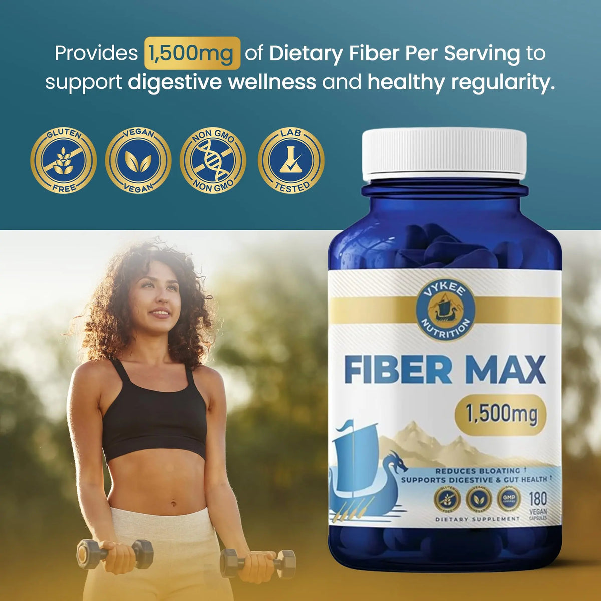 Vykee Nutrition Advanced Fiber Complex – Psyllium Husk, Aloe Vera, Chia & Flax Seed | Vegan, Non-GMO | Supports Digestive Health, Regularity & Gut Wellness | 180 Capsules Vykee Nutrition