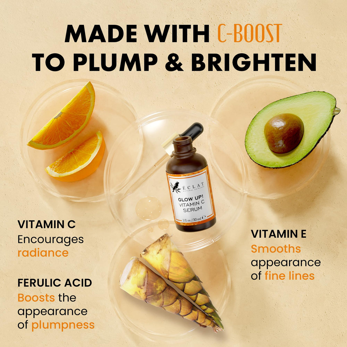 Eclat Skincare Vitamin C Serum - Skin Care for Dark Spots, Vitamin C Serum for Face with Hyaluronic Acid, Ferulic Acid, & Vit E - Anti Aging and Skin Brightening Vit C Formula for Face Care 1 Fl Oz Eclat Skincare