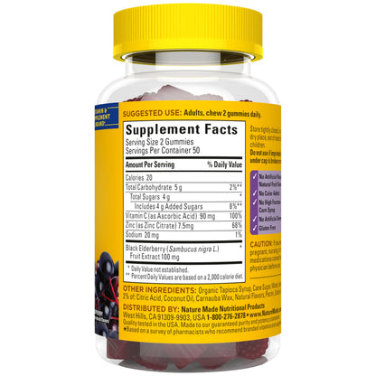 Nature Made Elderberry Gummies with Vitamin C and Zinc, Dietary Supplement for Immune Support Nature Made