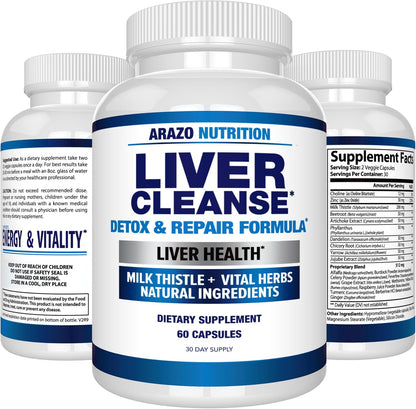 Arazo Nutrition Liver Cleanse Detox & Repair Formula – Milk Thistle Herbal Support Supplement: Silymarin, Beet, Artichoke, Dandelion, Chicory Root Gsupps Australia