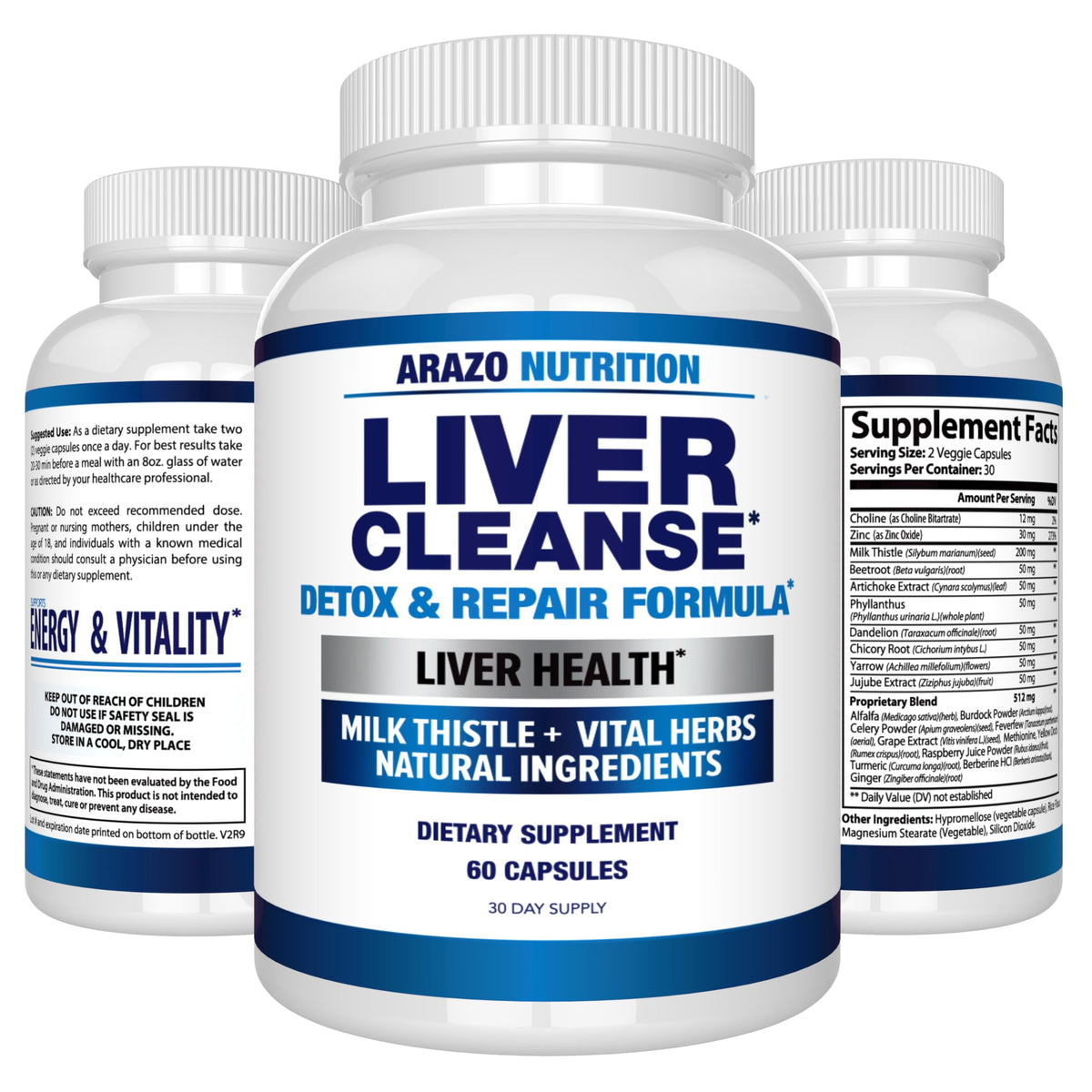 Arazo Nutrition Liver Cleanse Detox & Repair Formula – Milk Thistle Herbal Support Supplement: Silymarin, Beet Arazo Nutrition