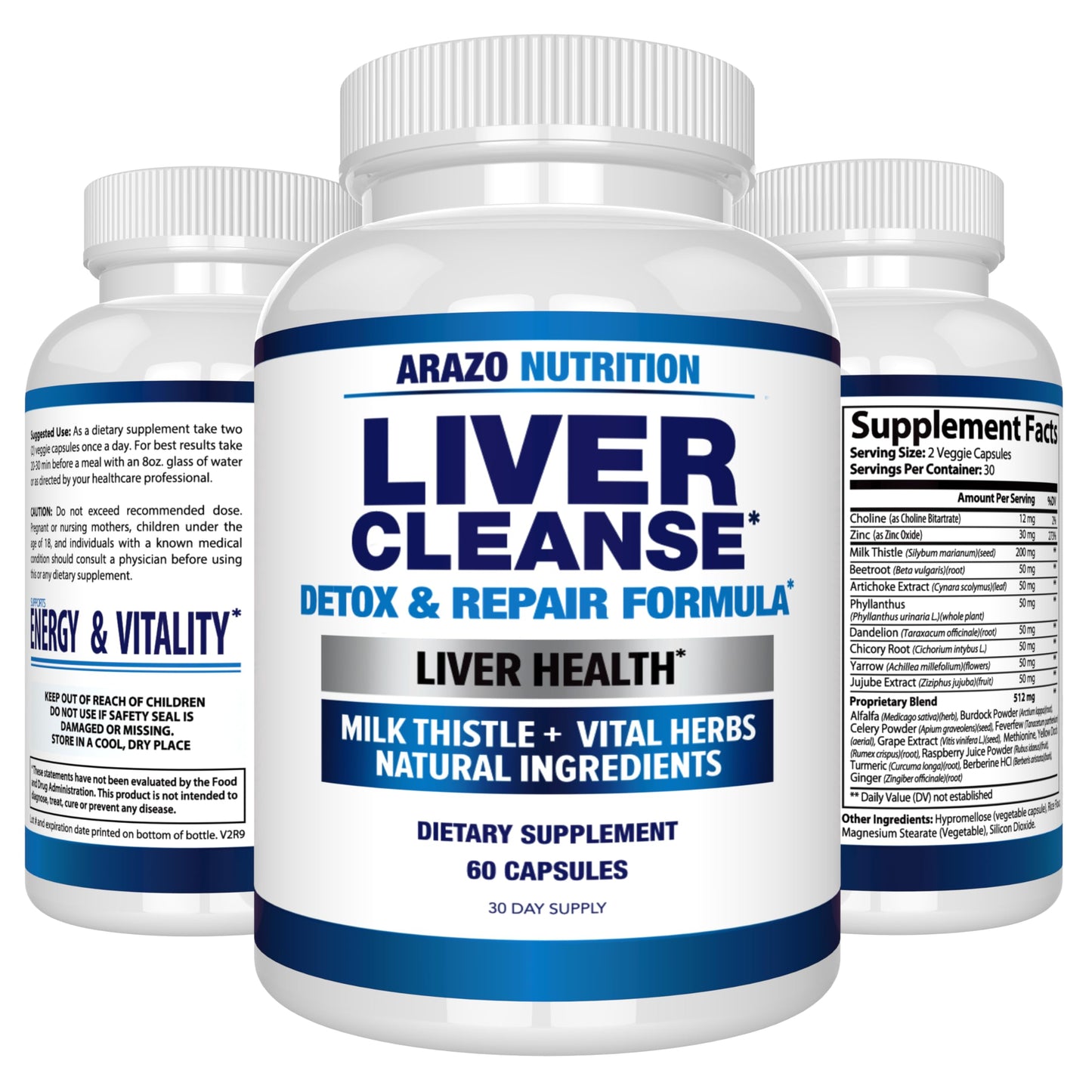 Arazo Nutrition Liver Cleanse Detox & Repair Formula – Milk Thistle Herbal Support Supplement: Silymarin, Beet, Artichoke, Dandelion, Chicory Root Gsupps Australia