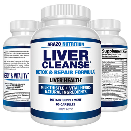 Arazo Nutrition Liver Cleanse Detox & Repair Formula – Milk Thistle Herbal Support Supplement: Silymarin, Beet, Artichoke, Dandelion, Chicory Root Gsupps Australia