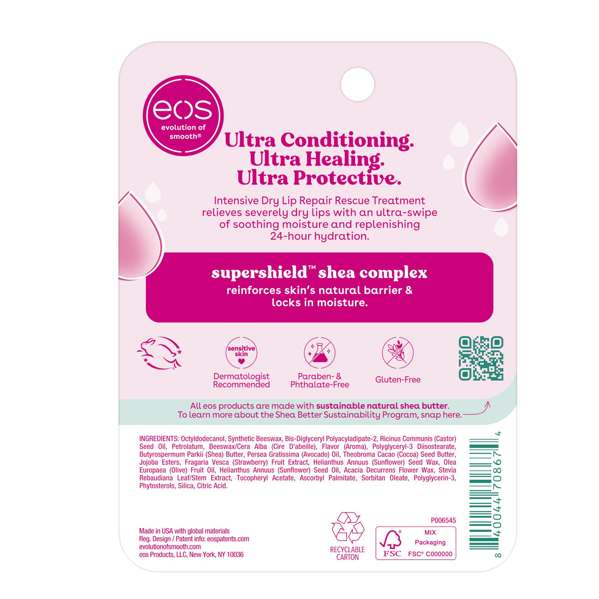 eos The Hero Lip Repair- Strawberry Extract, for Dry Skin, 0.35 oz, 2-Pack eos