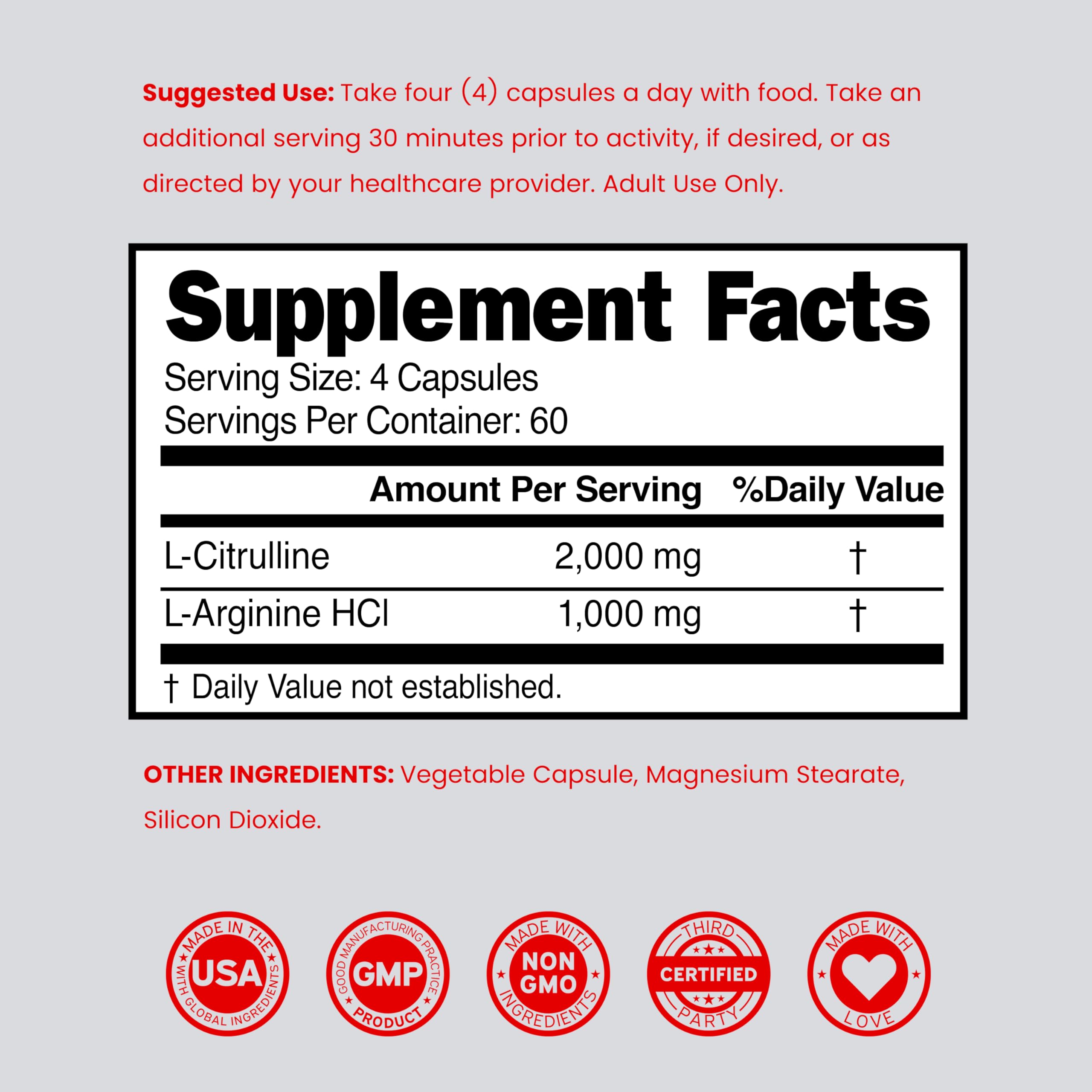 L Arginine L Citrulline Supplement 3000mg (240 Capsules) Nitric Oxide Pills for Men - Stamina, Endurance, Performance for Workouts - NO Supplements for Men DORADO NUTRITION buy australia supplements