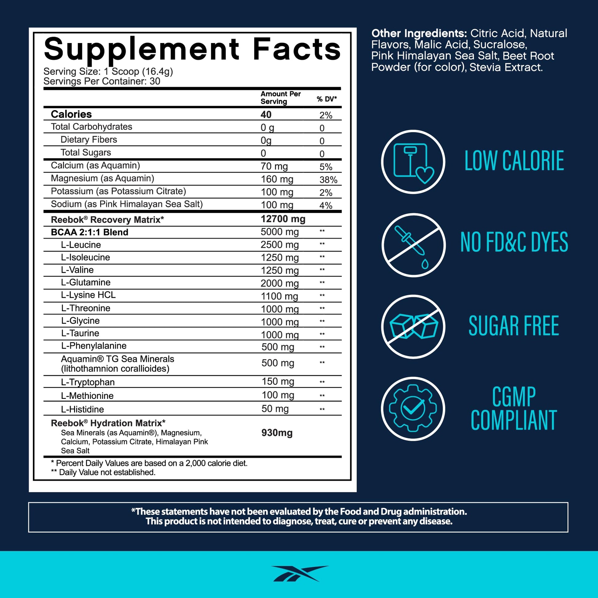 Reebok REEcover Amino Acids + Electrolytes | 8g EAAs, 5g BCAAs, Hydration Matrix | Muscle Recovery, Strength | Post-Workout Support Reebok buy australia supplements