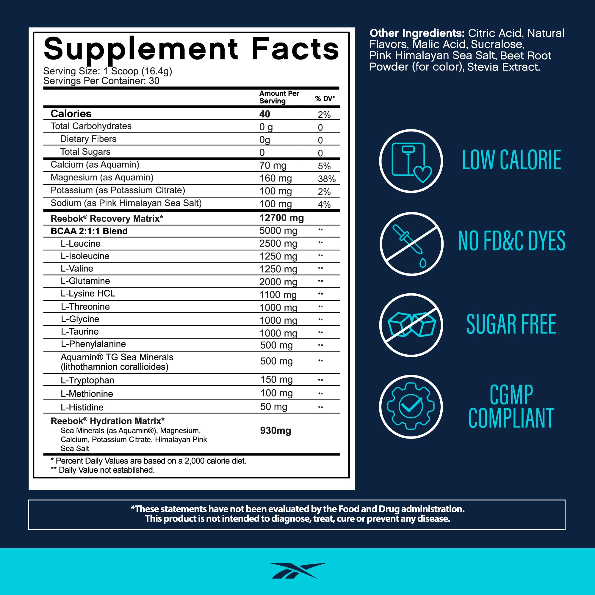 Reebok REEcover Amino Acids + Electrolytes | 8g EAAs, 5g BCAAs, Hydration Matrix | Muscle Recovery, Strength | Post-Workout Support Reebok buy australia supplements