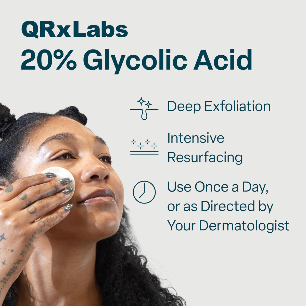 QRxLabs Glycolic Acid Pads - 20% Resurfacing Pads AHA for Face & Body - Exfoliates Skin Surface and Reduces Appearance of Fine Lines and Wrinkles - Acne Treatment Clearing - Daily Pads - 50ct QRxLabs