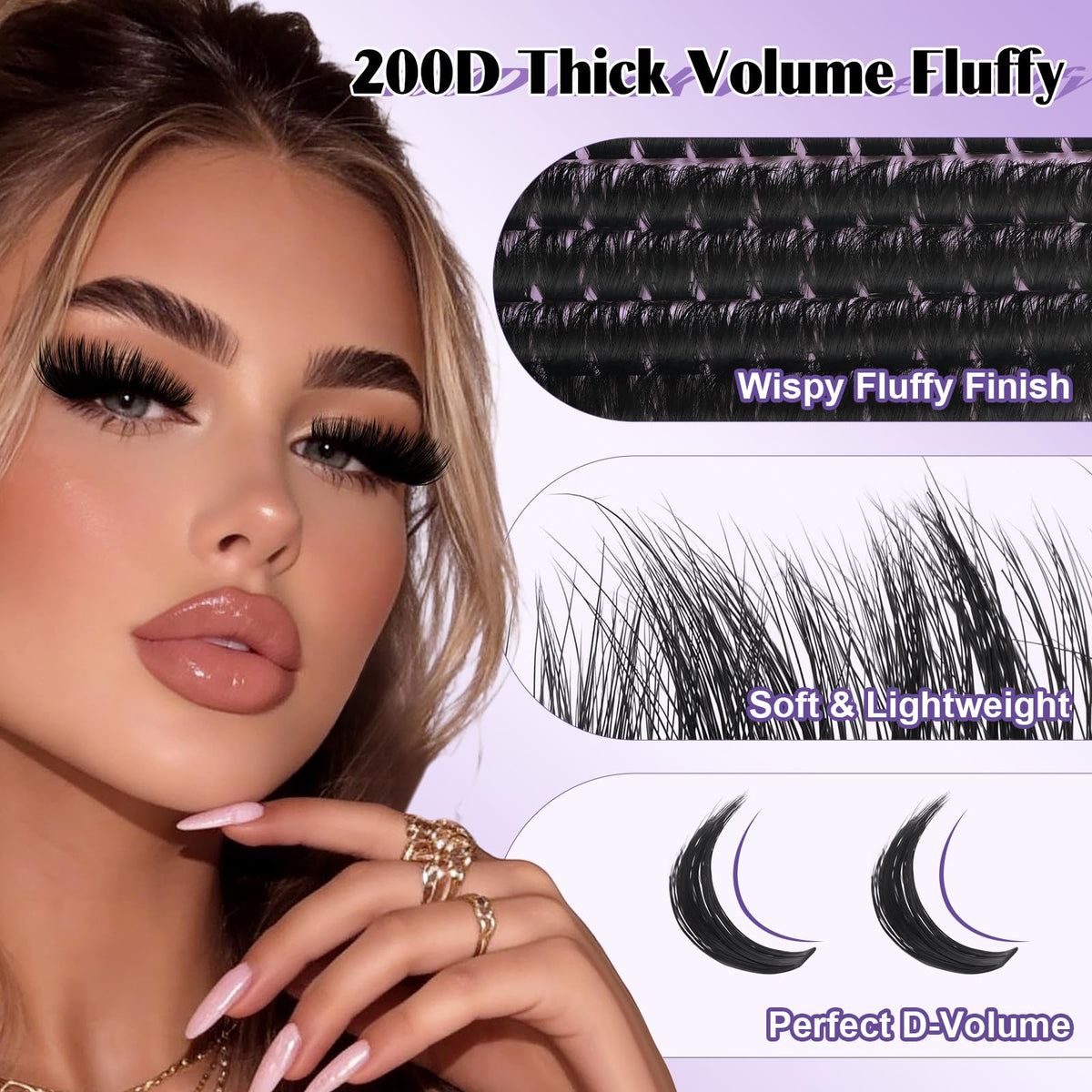B&Q Fluffy Lash Clusters 200D,Dramatic Full Eyelash Clusters Volume 10-18mm B&Qaugen