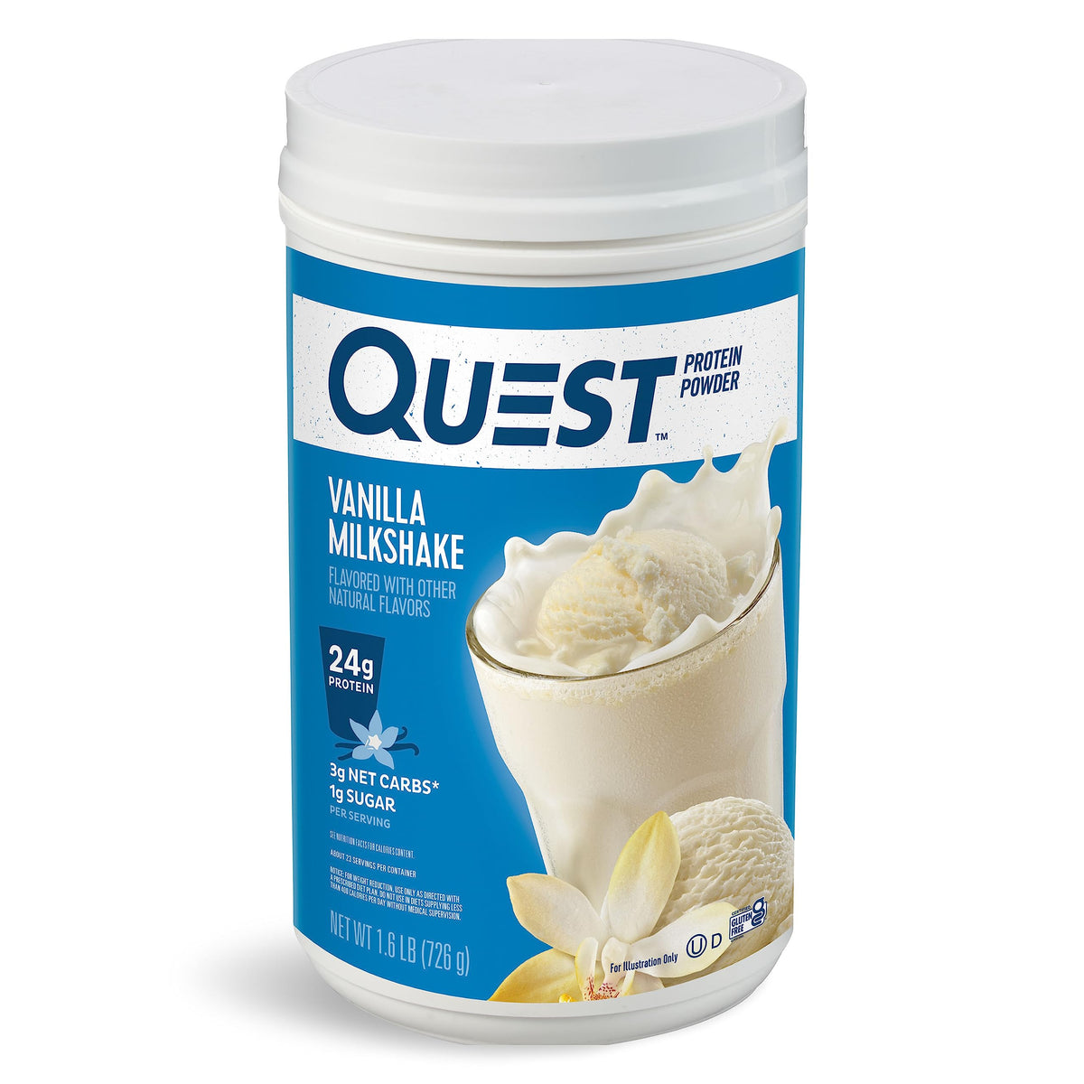 Quest Nutrition Vanilla Milkshake Protein Powder, 24g of Protein, 1g of Sugar, Low Carb, Gluten Free, 1.6 Pound, 23 Servings Quest