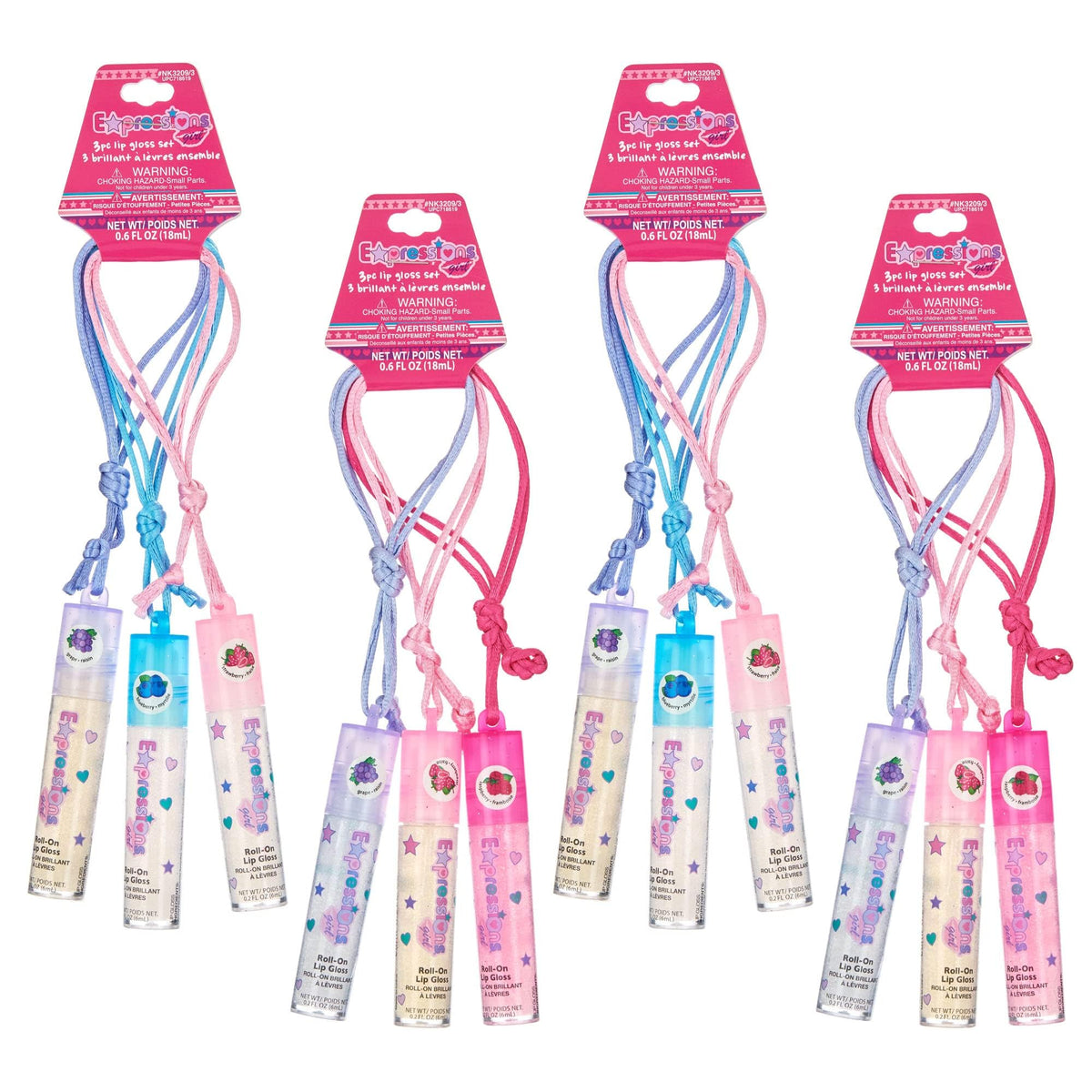 12pc Fruit Flavored Lip Gloss Necklace Set - Non-Toxic Wearable Lip Gloss EXPRESSIONS