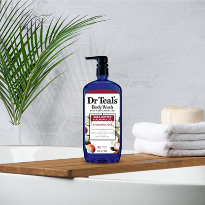 Dr Teal's Body Wash with Pure Epsom Salt, with Shea Butter & Almond Oil, 24 fl oz (Pack of 4) Dr Teal's