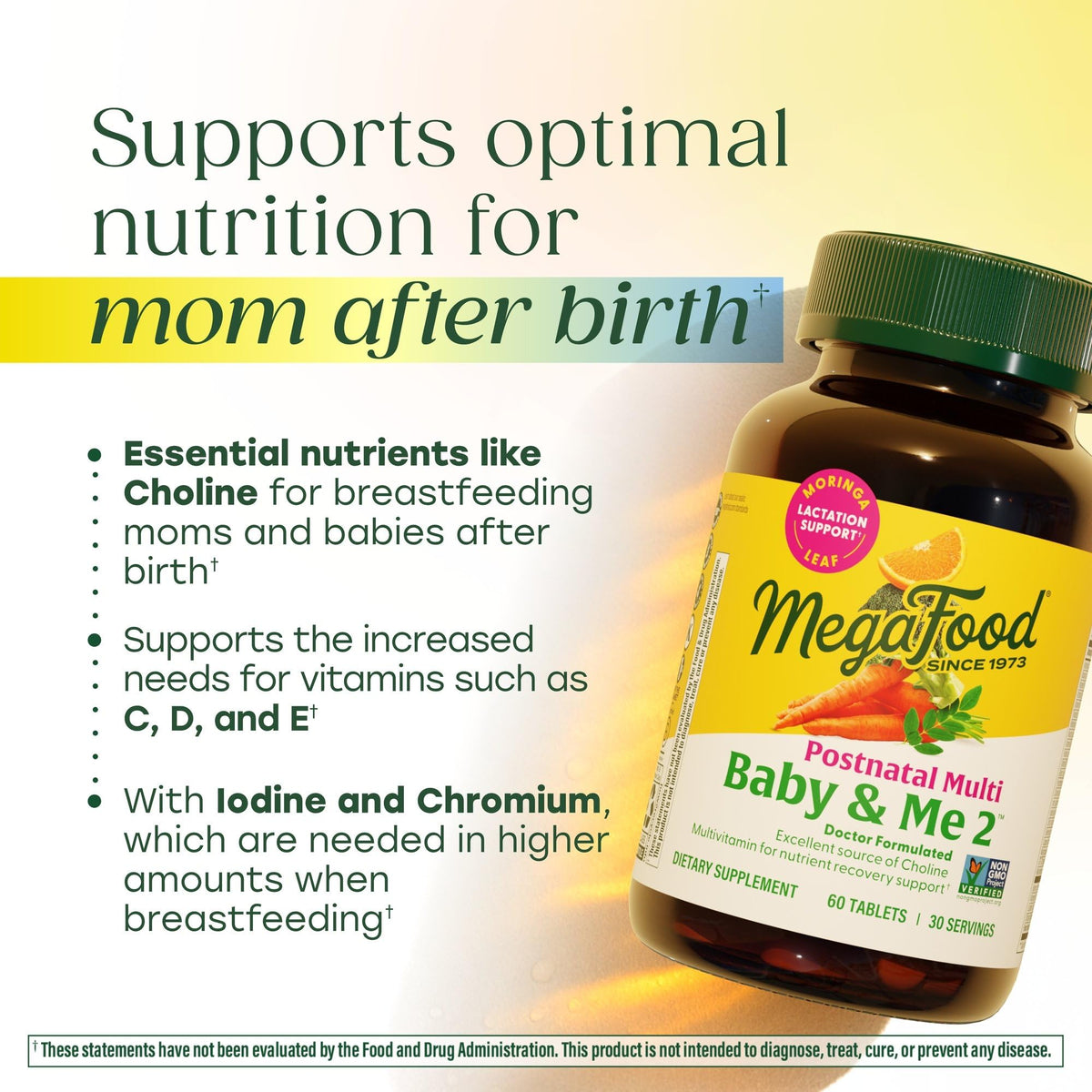 MegaFood Baby & Me 2 Postnatal Vitamins for Women Breastfeeding with Folate (Folic Acid Natural Form), Choline, Iodine, Vitamin D MegaFood
