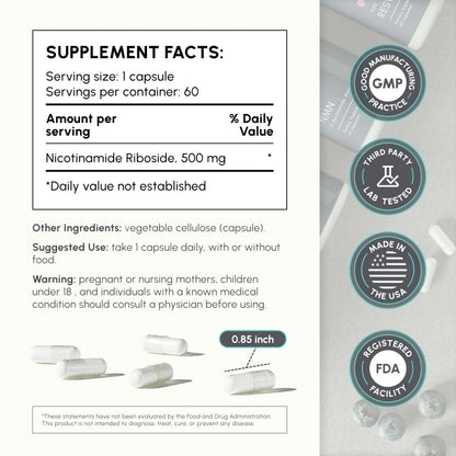 partiQlar NR Supplement - High Purity Nicotinamide Riboside Capsules - NAD+ Booster for Anti-Aging, Cellular Energy & Repair partiQlar