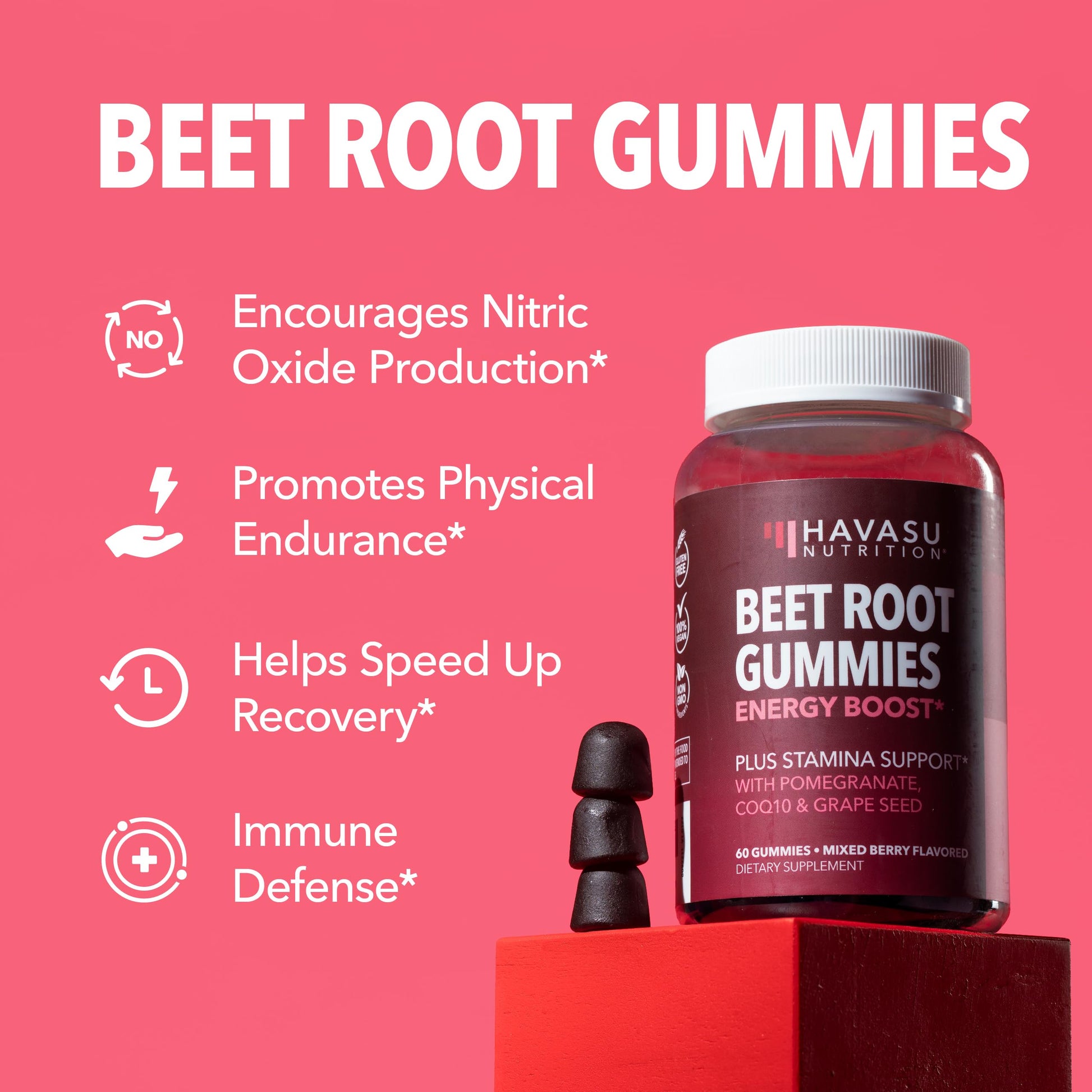 Beet Root Gummies with COQ10 and Grape Seed, Mixed Berry, 30 Servings | Nitric Oxide Supplement with Beetroot, Grape Seed Extract and COQ10 for Performance and Recovery, Vegan, Non-GMO, Gluten-Free Gsupps Australia