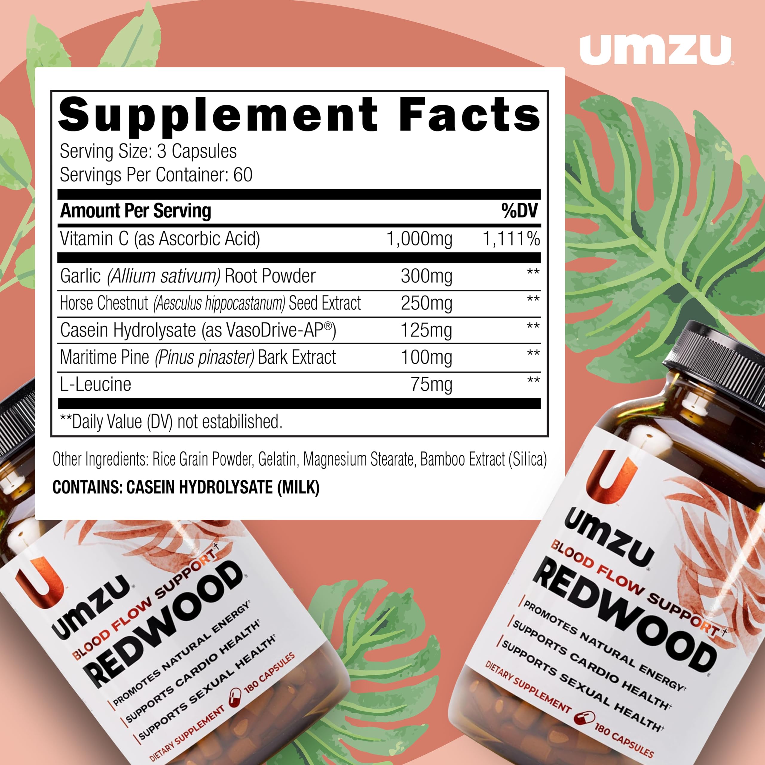 UMZU Redwood Nitric Oxide Booster, (30 Day Supply) – Vitamin C, Garlic & Horse Chestnut – Healthy Circulation & Endurance – Daily Cardiovascular Support Nitric Oxide UMZU buy australia supplements