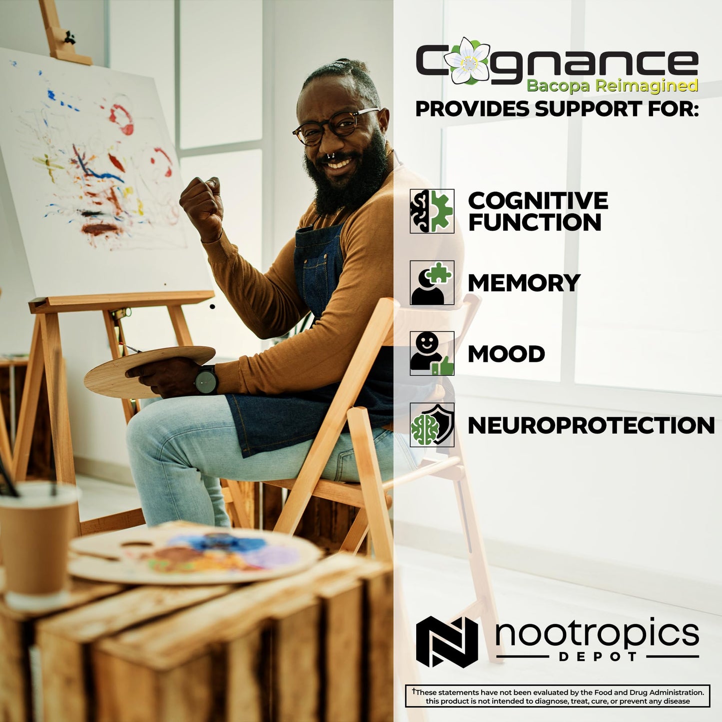 Nootropics Depot Cognance Enhanced Bacopa Capsules | 100mg | 10% Ebelin Lactone | Bacopa monnieri | Mood, Memory, & 5-HT2A Activation, 60 Count (Pack of 1)