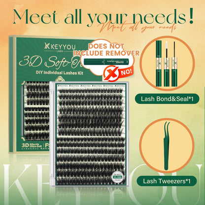 KEYYOU 3D Volume Lash Clusters Kit 80D100D with Tools DIY at Home KEYYOU