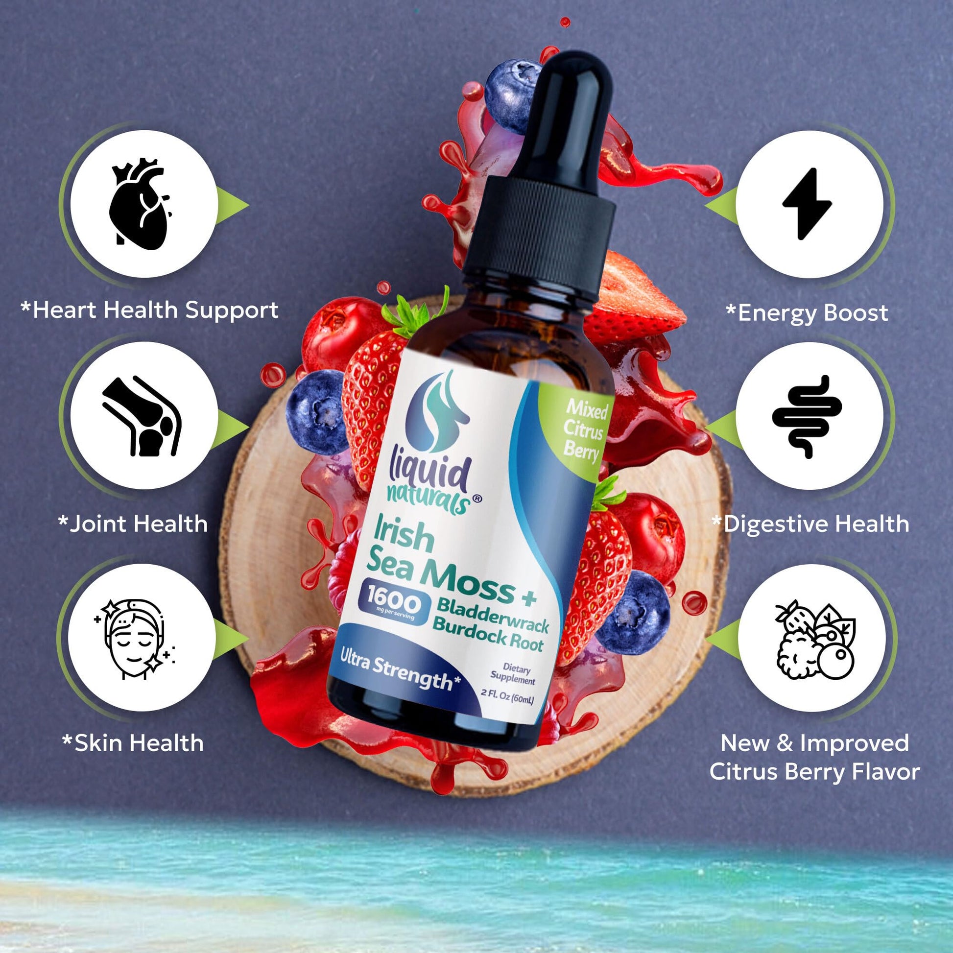 Liquid Naturals Irish Sea Moss Drops - Citrus Berry Flavor - 92+ Essential Minerals & Vitamins - Energy, Skin, Gut, Recovery - Bladderwrack and Burdock Root - 2 fl. oz Liquid Naturals buy australia supplements