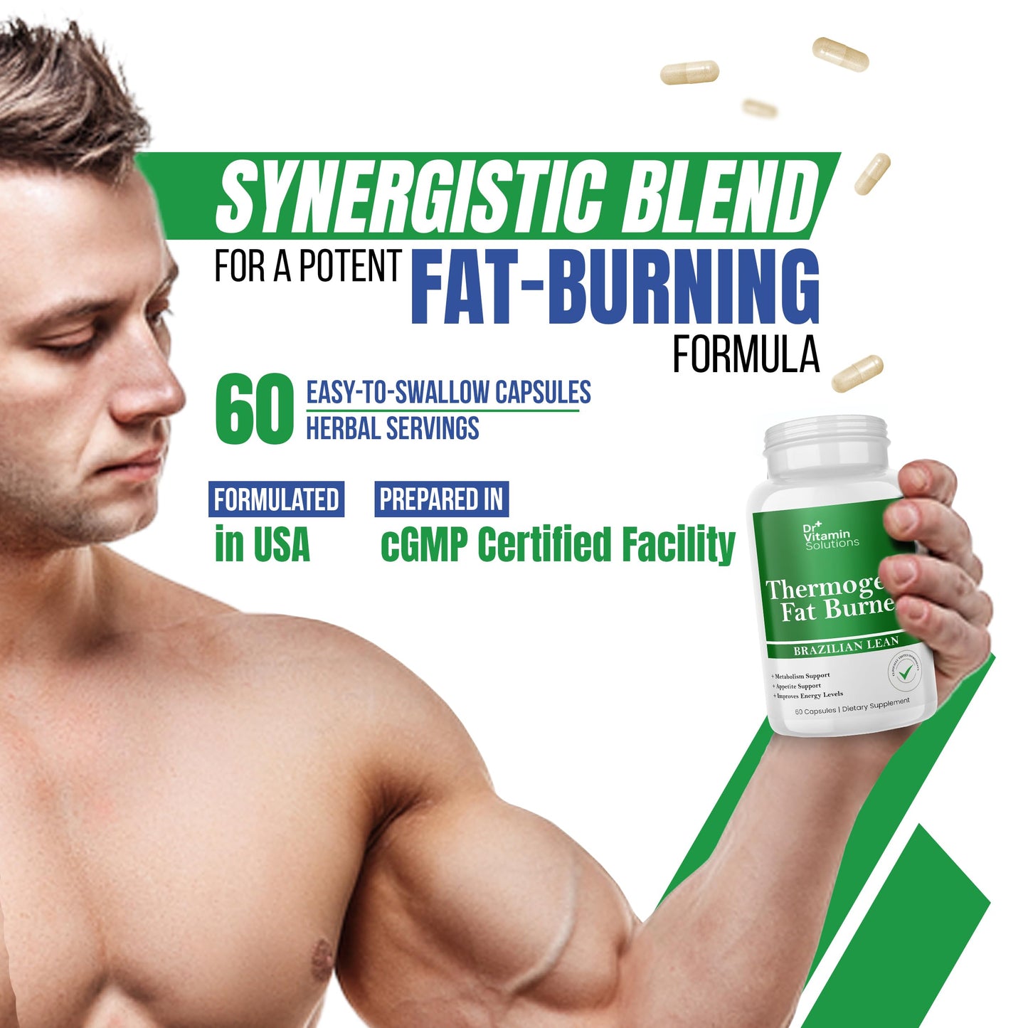 Thermogenic Fat Burner Brazilian Lean, Pills for Women, Waist Trimmer & Supplements for Bloating for Women & Men, 60 Capsules DR VITAMIN SOLUTIONS