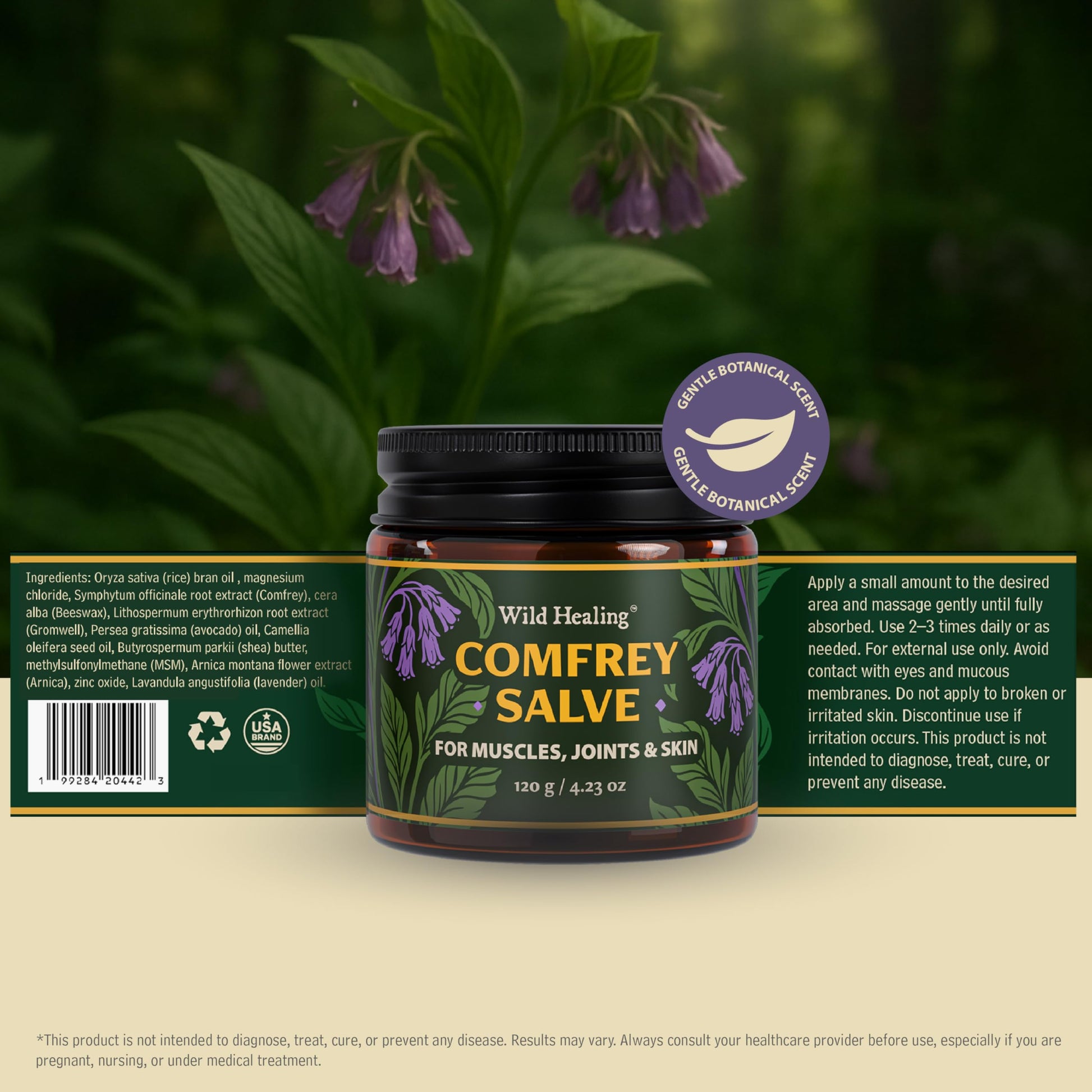 Wild Healing Comfrey Salve – Concentrated Herbal Balm with Arnica, Magnesium & MSM – Soothing Botanical Cream for Joints, Muscles & Dry Skin – 4.23 oz Wild Healing buy australia supplements
