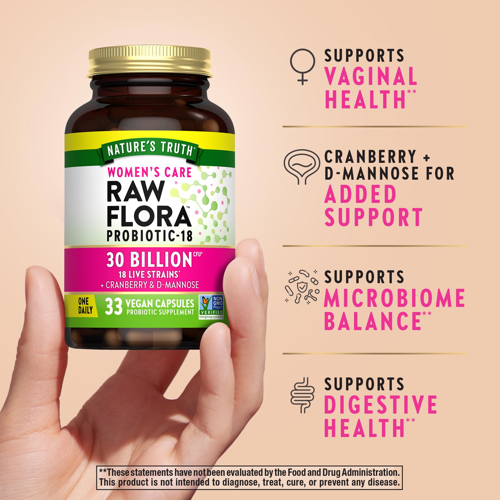 Raw Flora Probiotics for Women | 30 Billion CFU | 33 Capsules | with Cranberry and D-Mannose | Vegan, Non-GMO & Gluten Free Supplement Nature's Truth buy australia supplements