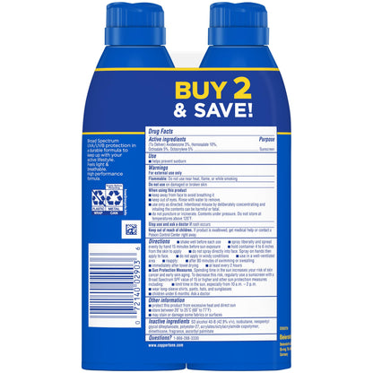 Coppertone Sport Sunscreen Spray SPF 50, Water Resistant Spray Sunscreen Pack, 5.5 Oz, Pack of 2 (Packaging May Vary) Coppertone