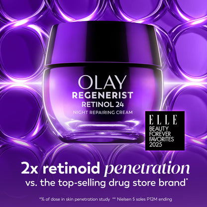 Olay Retinol Night Cream for Women, Anti-Aging Face Moisturizer, Fragrance-Free, Non Greasy - Anti-Wrinkle, Smooth Fine Lines, Hydrating Skin Care - Triple Collagen Cream, Peptide, Niacinamide, 1.7oz Olay