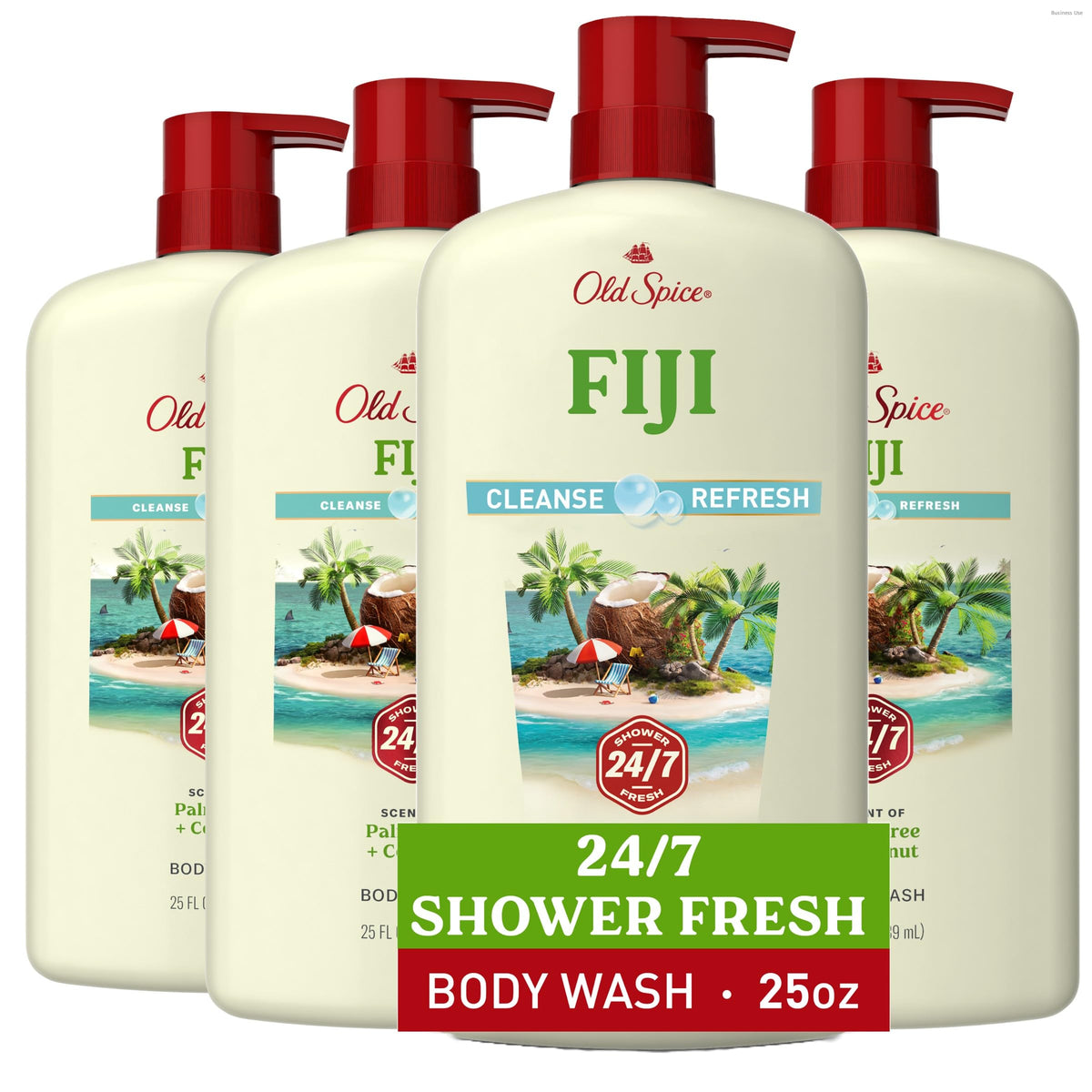 Old Spice Cleansing Body Wash for Men, 24/7 Shower Fresh with Lasting Scent, Cleanse & Refresh, Gentle on Skin, Vitamin B3, Fiji with Palm Tree + Coconut Scent, 25 oz (Pack of 4) Old Spice