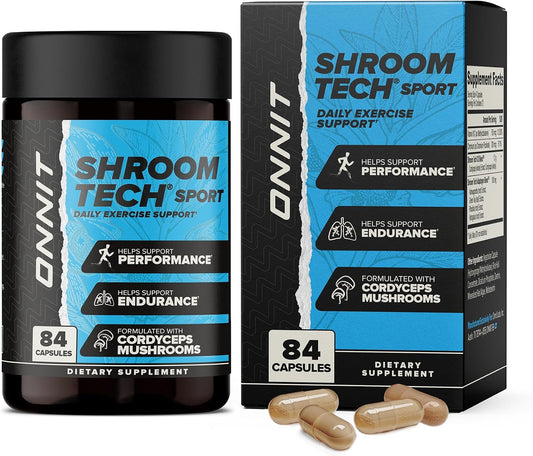 ONNIT Shroom Tech Sport Daily Exercise Support Capsules, Pre Workout Supplement with Cordyceps Mushrooms, Dietary Supplement for Daily Energy Support, 84 Count