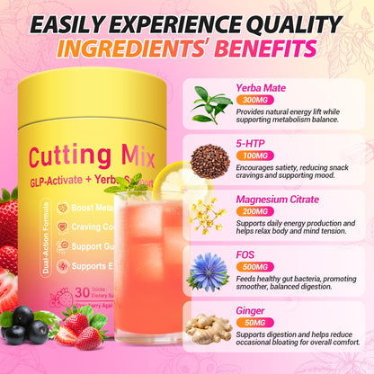 Yooloks Cutting Drink Mix –  5-HTP, Yerba Mate & Magnesium, FOS | Supports Satiety Signaling, Energy & Gut Health Yooloks