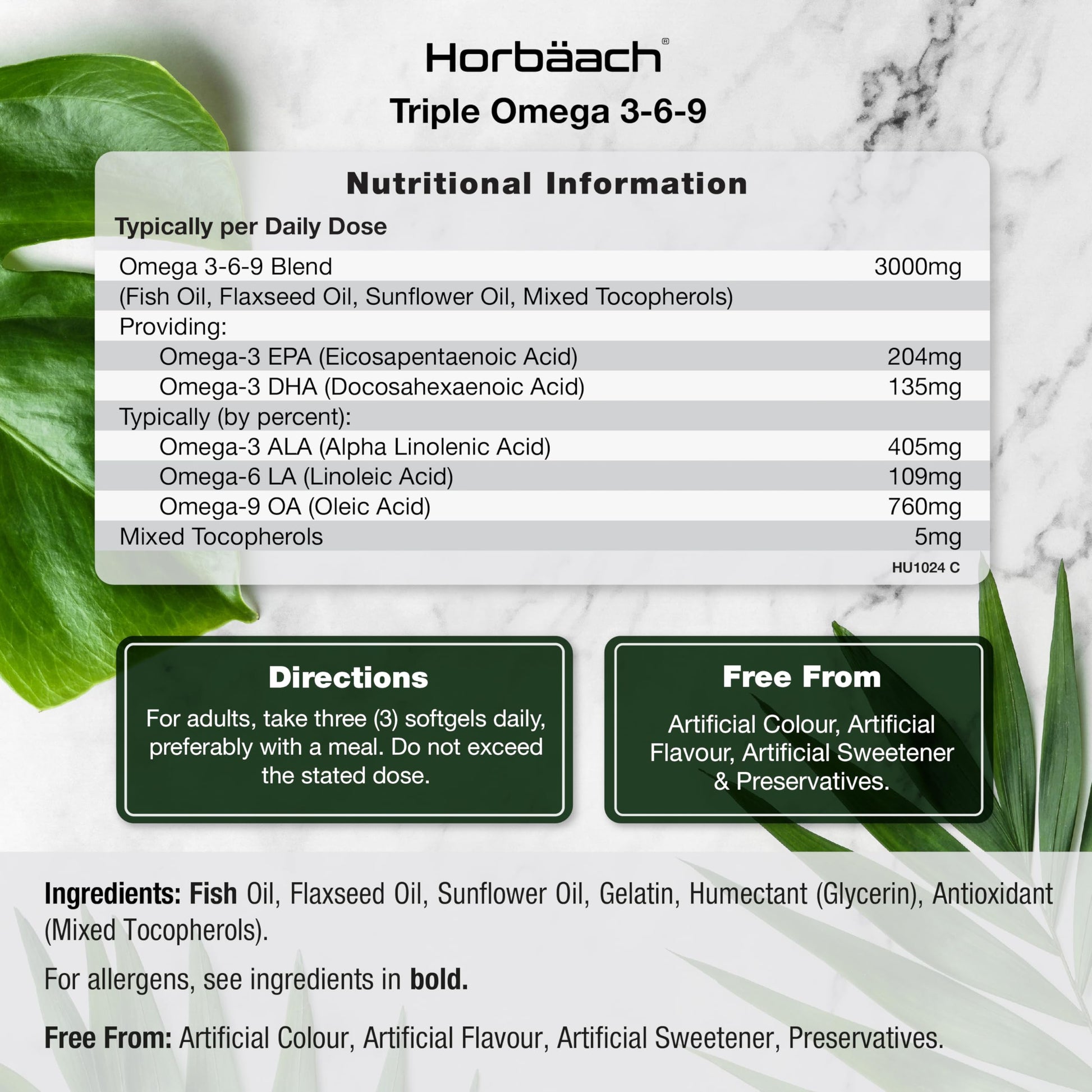 Omega 3 6 9 Capsules High Strength | 3000mg | 120 Softgels | Triple Omega 369 Horbäach buy australia supplements