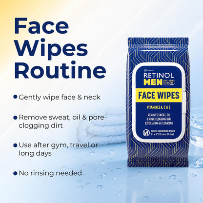 LIVAURA Retinol Face Wipes for Men - Facial Cleansing Wipes for Oily Skin Retinol