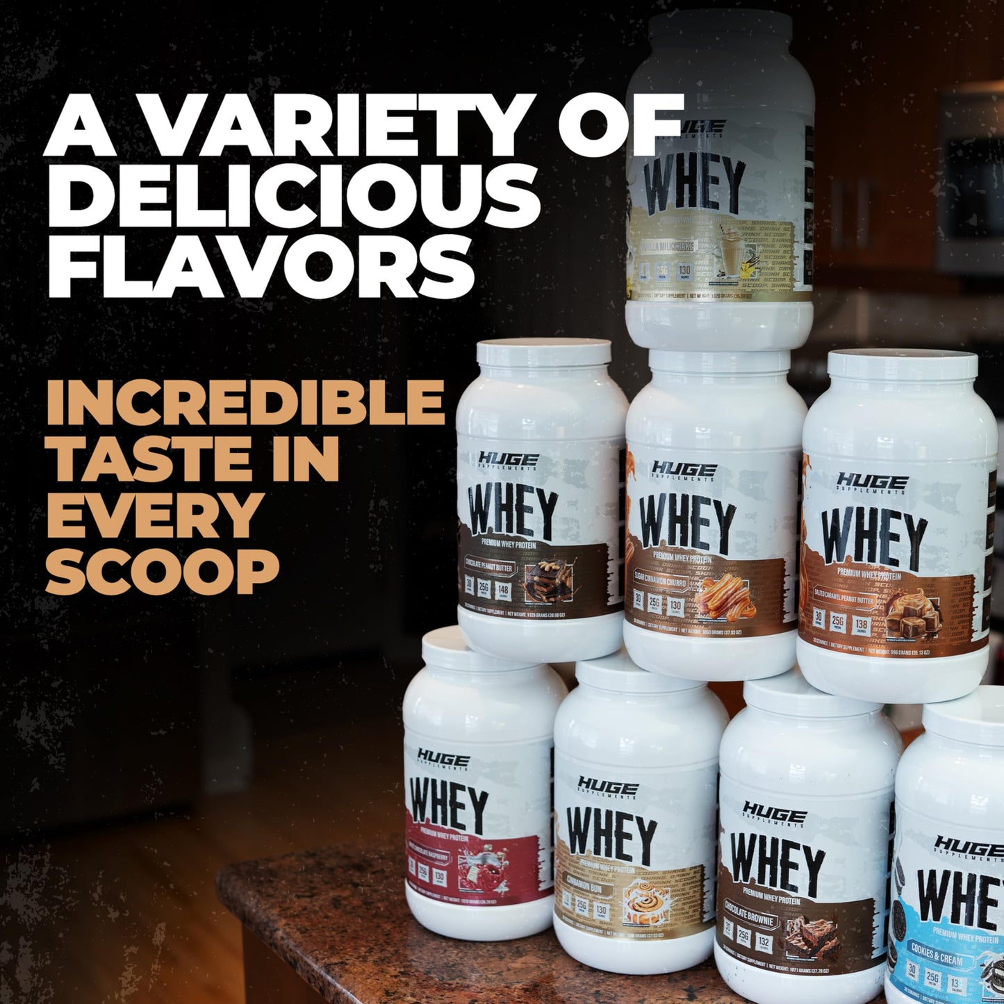 Huge Whey, Protein Powder for Muscle Gain, 25g Protein, 12g EAAs, Supports Muscle Growth, Performance & Recovery (Chocolate Brownie, 30 Servings)