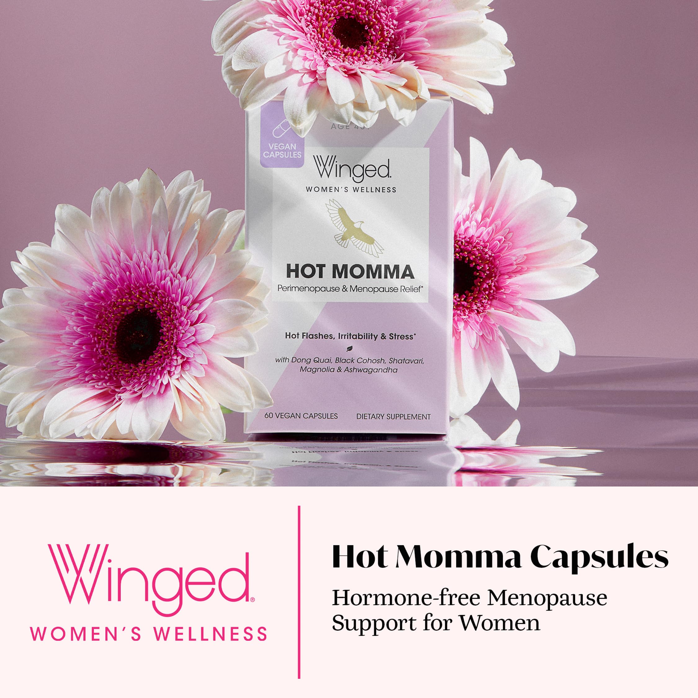 Winged Wellness Hot Momma Menopause Supplements for Women - Hormone-Free Menopause Relief Support for Hot Flashes & Night Sweats with Chaste Tree Berry, Multivitamins & Shatavari - 60 Vegan Capsules Winged Wellness buy australia supplements
