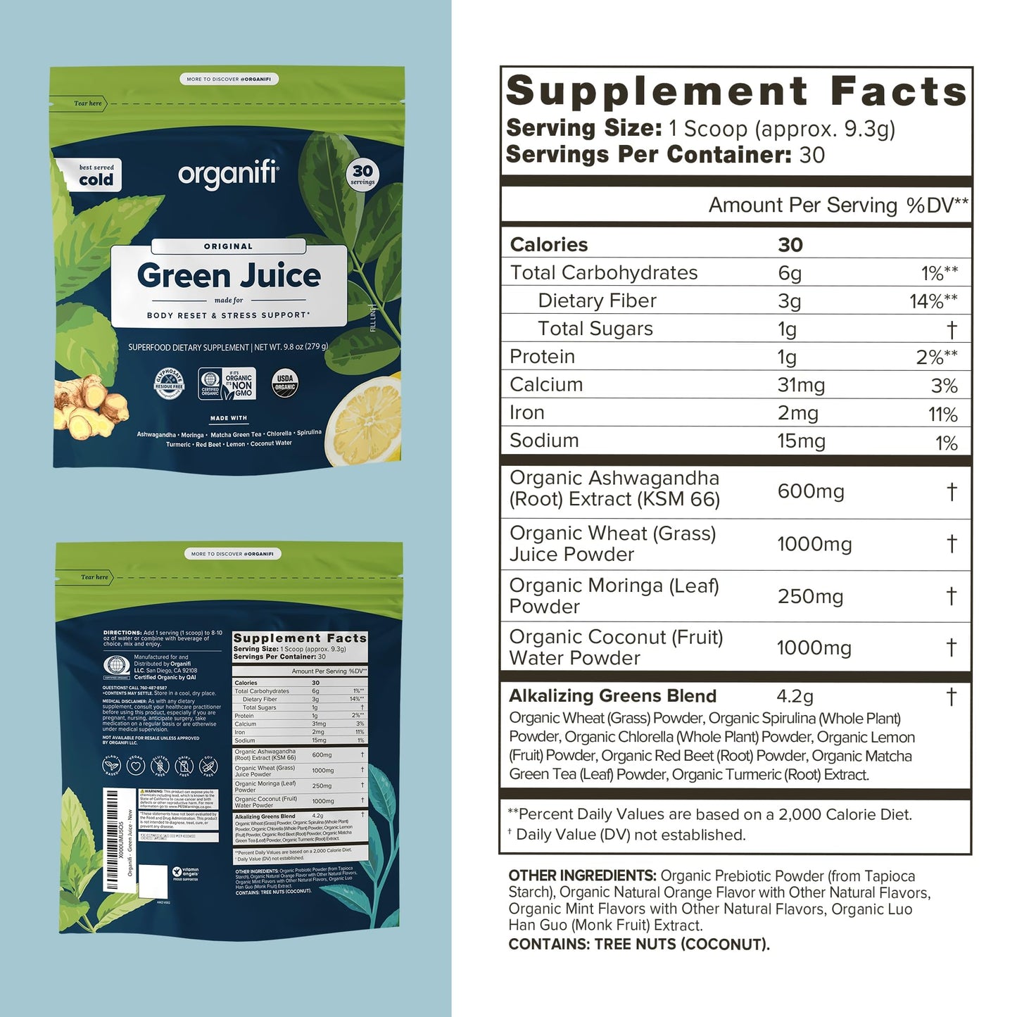 Organifi Green Juice - Powder Supplement with Organic Spirulina, Ashwagandha, and Chlorella - Helps Achieve Fitness Goals and Reduce Cortisol Levels, 30-Day Supply Gsupps Australia
