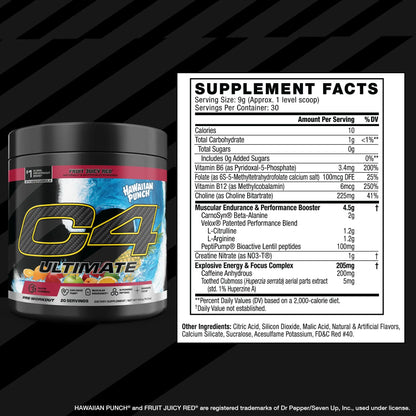 C4 Ultimate Pre Workout Powder - Sugar Free Preworkout Energy Supplement for Men & Women - 300mg Caffeine + TeaCrine + Dynamine + Creatine C4