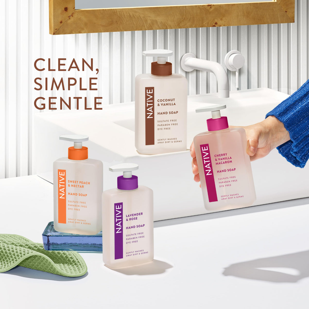 Native Liquid Hand Soap, Coconut & Vanilla Scent, Non-Drying Formula for Soft, Smooth Hands, Made with Plant-Based Cleansers, Sulfate & Paraben Free, 13 oz Bottle Native